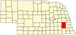 Map of Nebraska highlighting Lancaster County